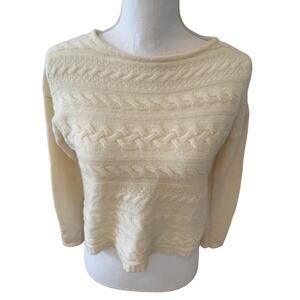 Boutique Claudia Nichole Cable Knit Cropped Cashmere Sweater Off White XS